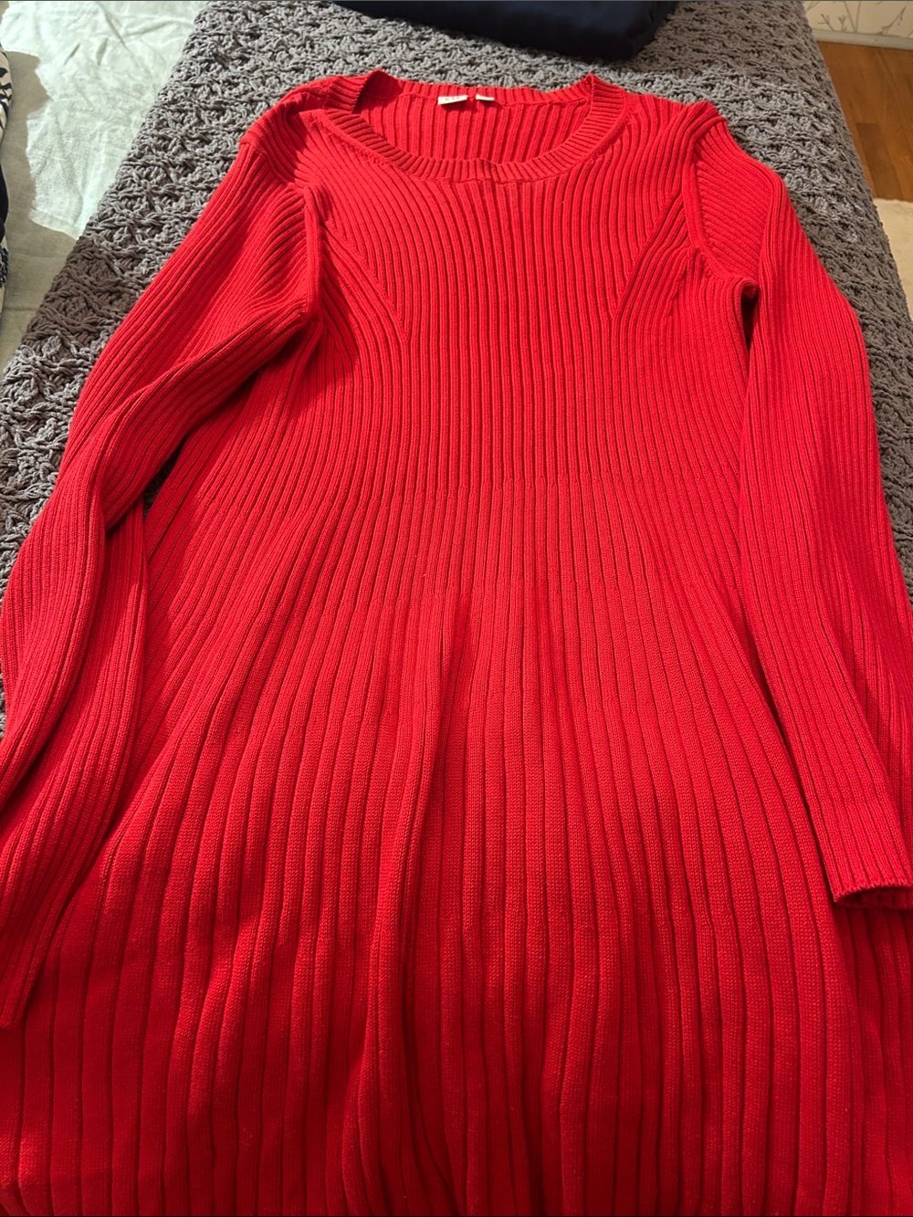 Red Ribbed Crewneck Women's Sweater dress
